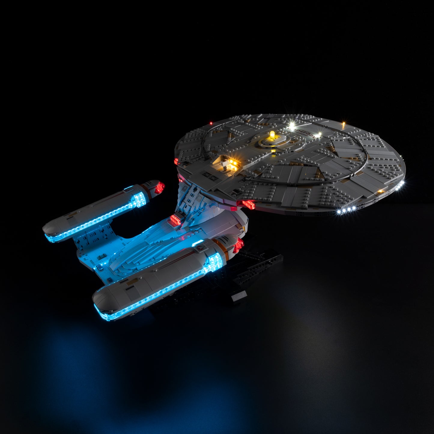 Top view of the Star Trek: U.S.S. Enterprise NCC-1701-D™ with lights set