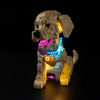 Front view of the assembled Golden Retriever Puppy LEGO lighting