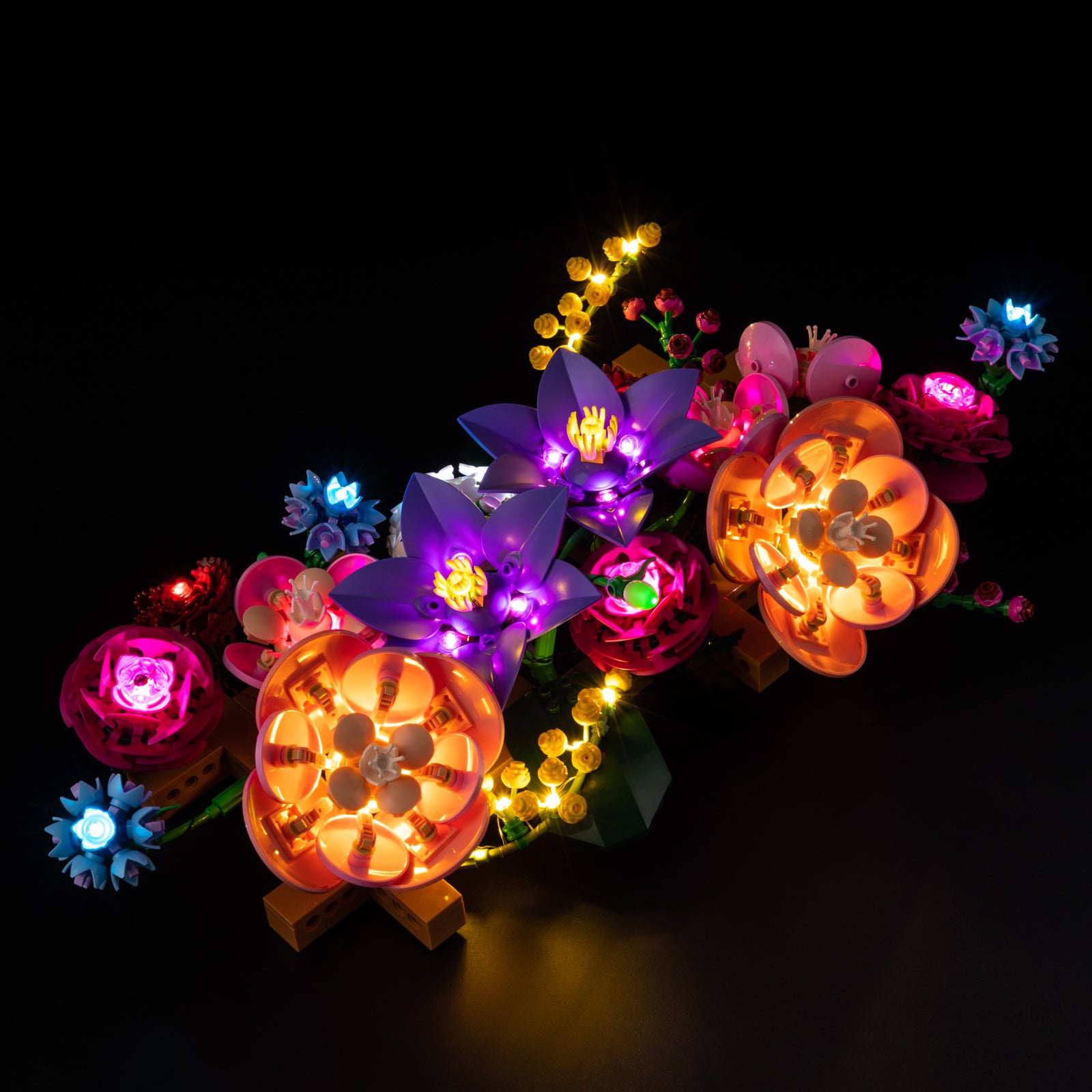 Front view of the assembled Flower Wall LEGO lighting