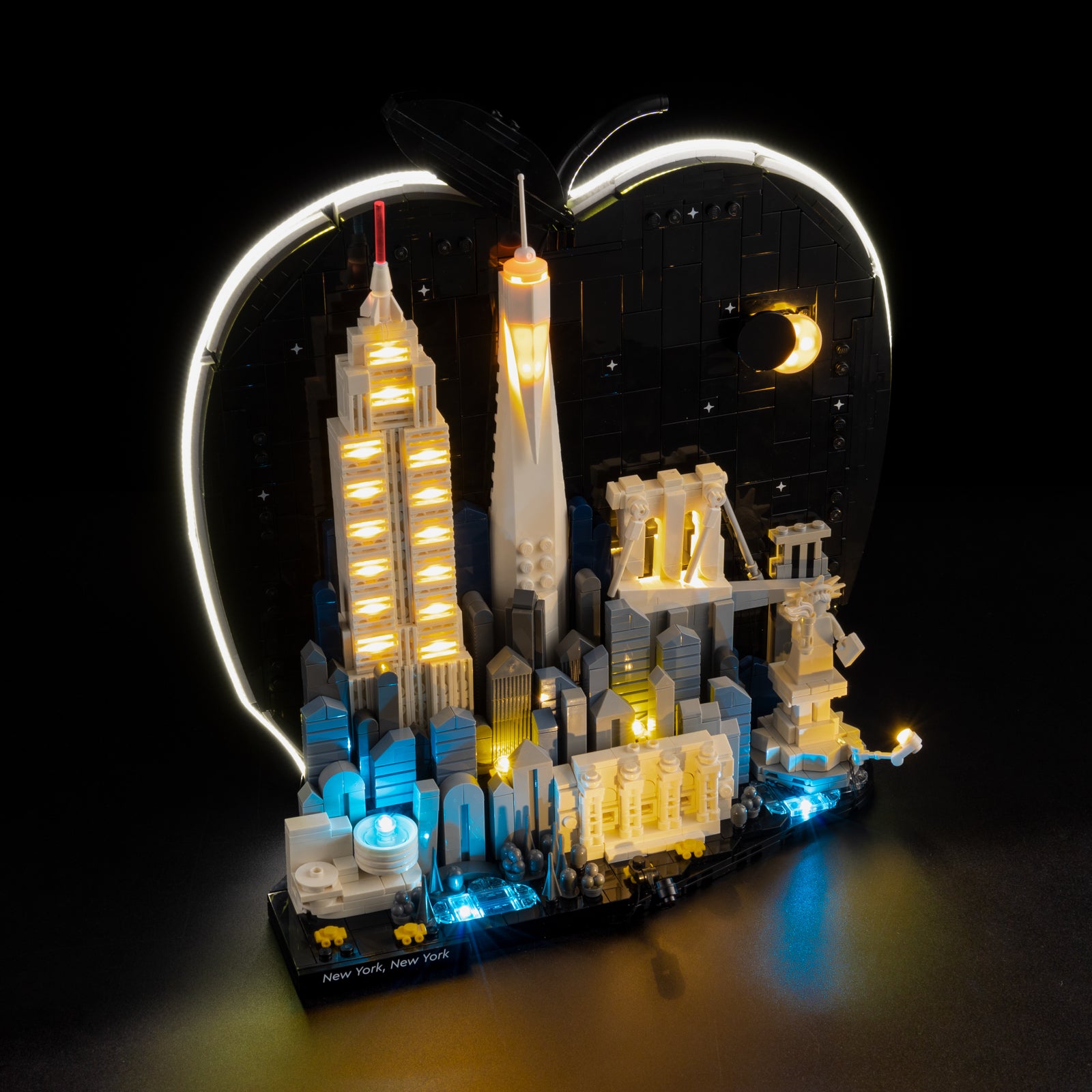 Top view of the New York City – The Big Apple with lights set