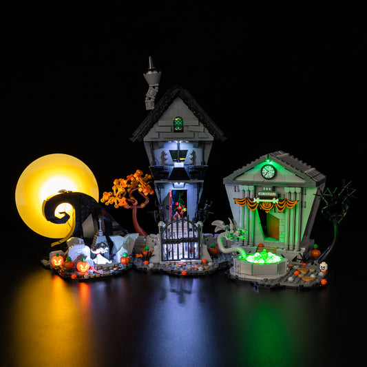 Front view of the assembled Disney Tim Burton's The Nightmare Before Christmas LEGO lighting