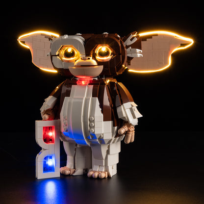 Front view of the assembled Gremlins™: Gizmo LEGO lighting