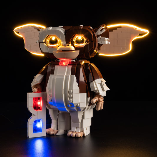 Front view of the assembled Gremlins™: Gizmo LEGO lighting