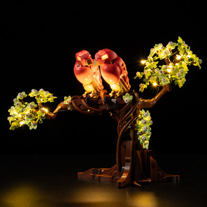 Front view of the assembled Love Birds LEGO lighting