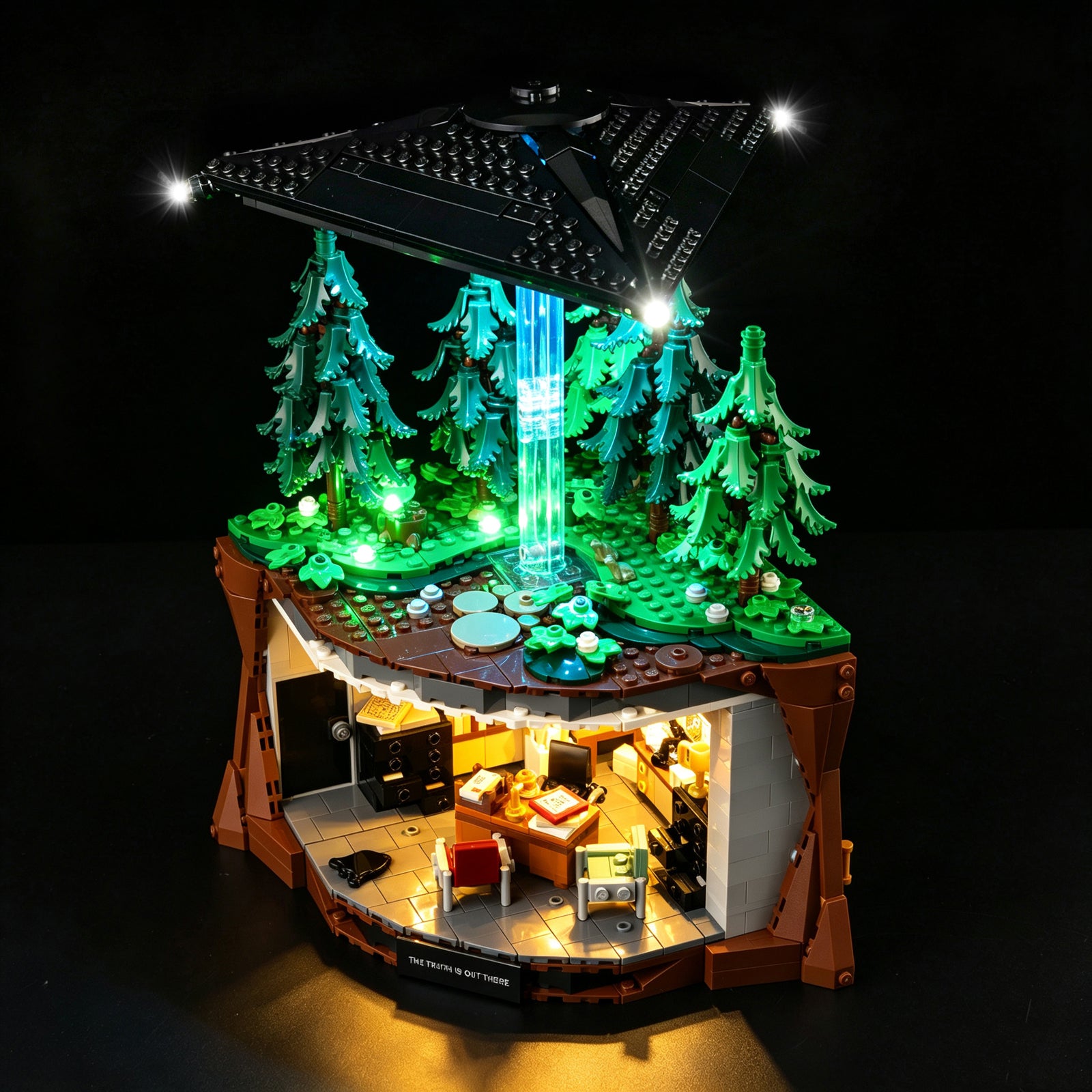 Top view of the The X-Files with lights set