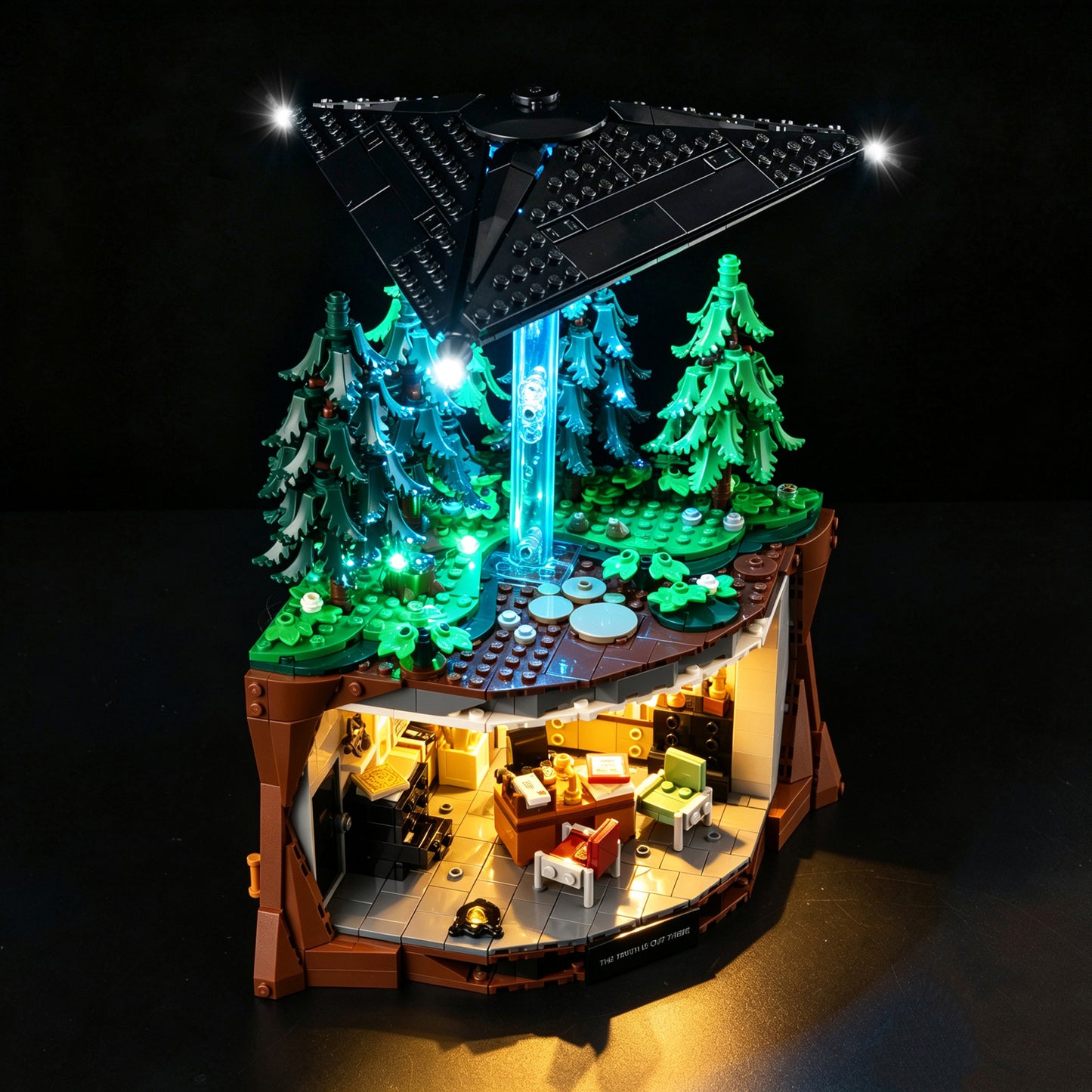 Top view of the The X-Files with lights set