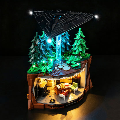 Top view of the The X-Files with lights set