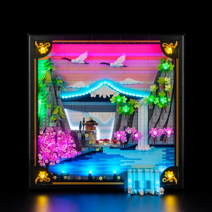 Front view of the assembled Japanese Cherry Blossom Landscape LEGO lighting