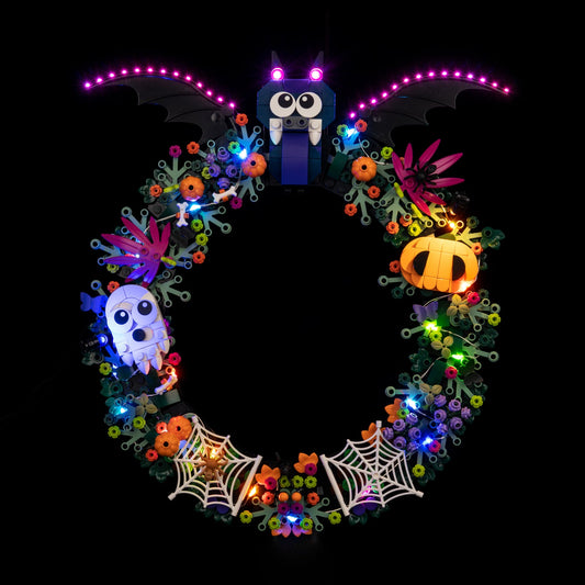 Light Kit For LEGO Halloween Wreath 40825 - 40825-Halloween-Wreath-1-on (lights on)