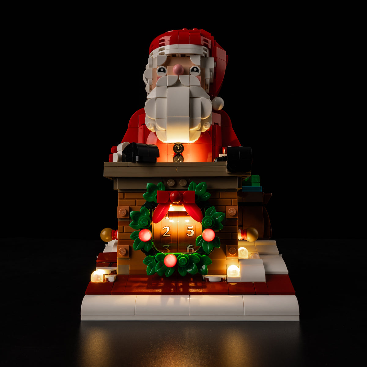 Front view of the assembled Santa's Holiday Countdown LEGO lighting