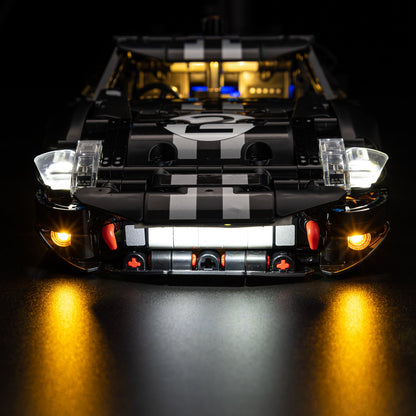 Light Kit for LEGO 1966 Ford GT40 MKII Race Car 42223 - side profile with black and white racing livery glowing