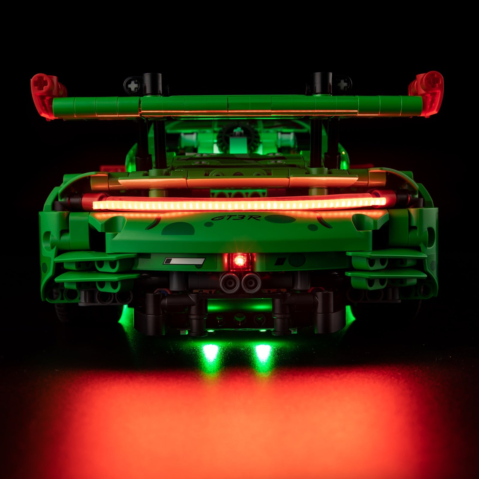 Light Kit for LEGO Porsche 911 GT3 R REXY AO Racing Car 42224 - detail of Porsche logo on windshield with LED lighting