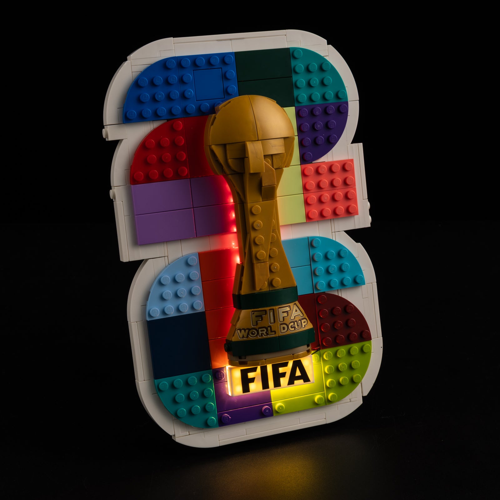 Top view of the FIFA World Cup 2026™ Official Emblem with lights set