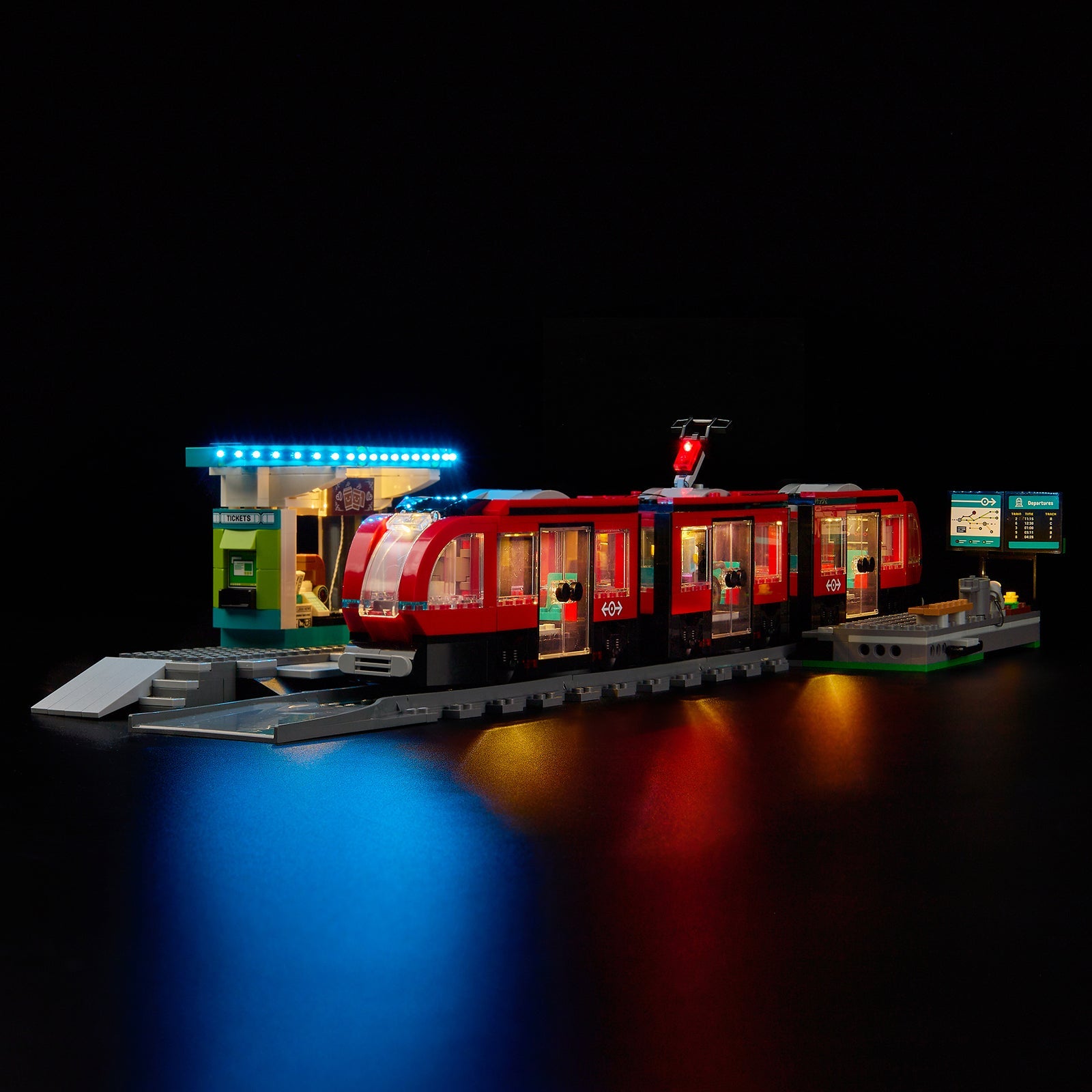 Light Kit For LEGO Downtown Streetcar and Station 60423 - 60423-Downtown-Streetcar-and-Station-1-on (lights on)