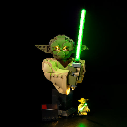 Front view of the assembled Yoda™ Bust LEGO lighting
