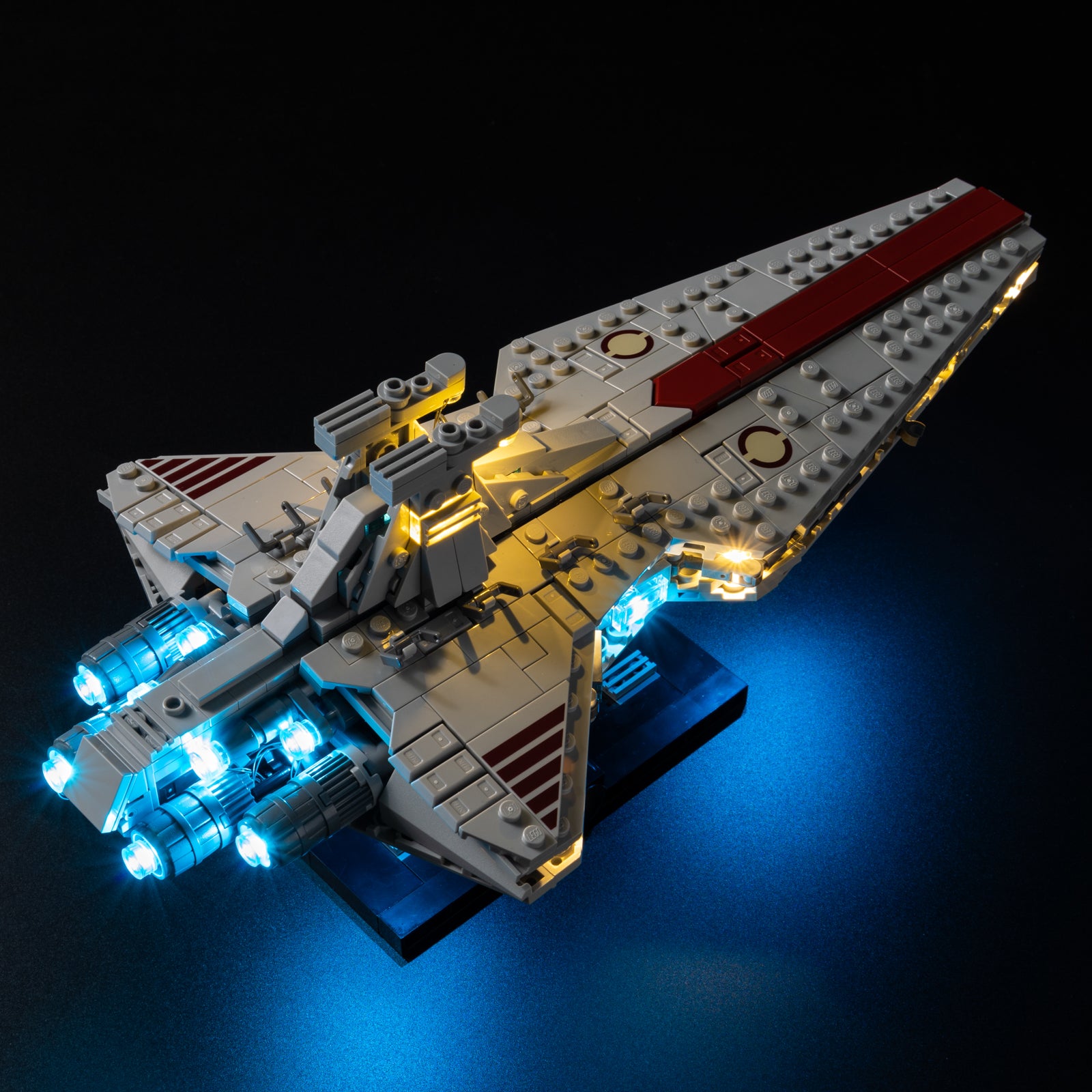 Top view of the Venator-Class Attack Cruiser™ with lights set