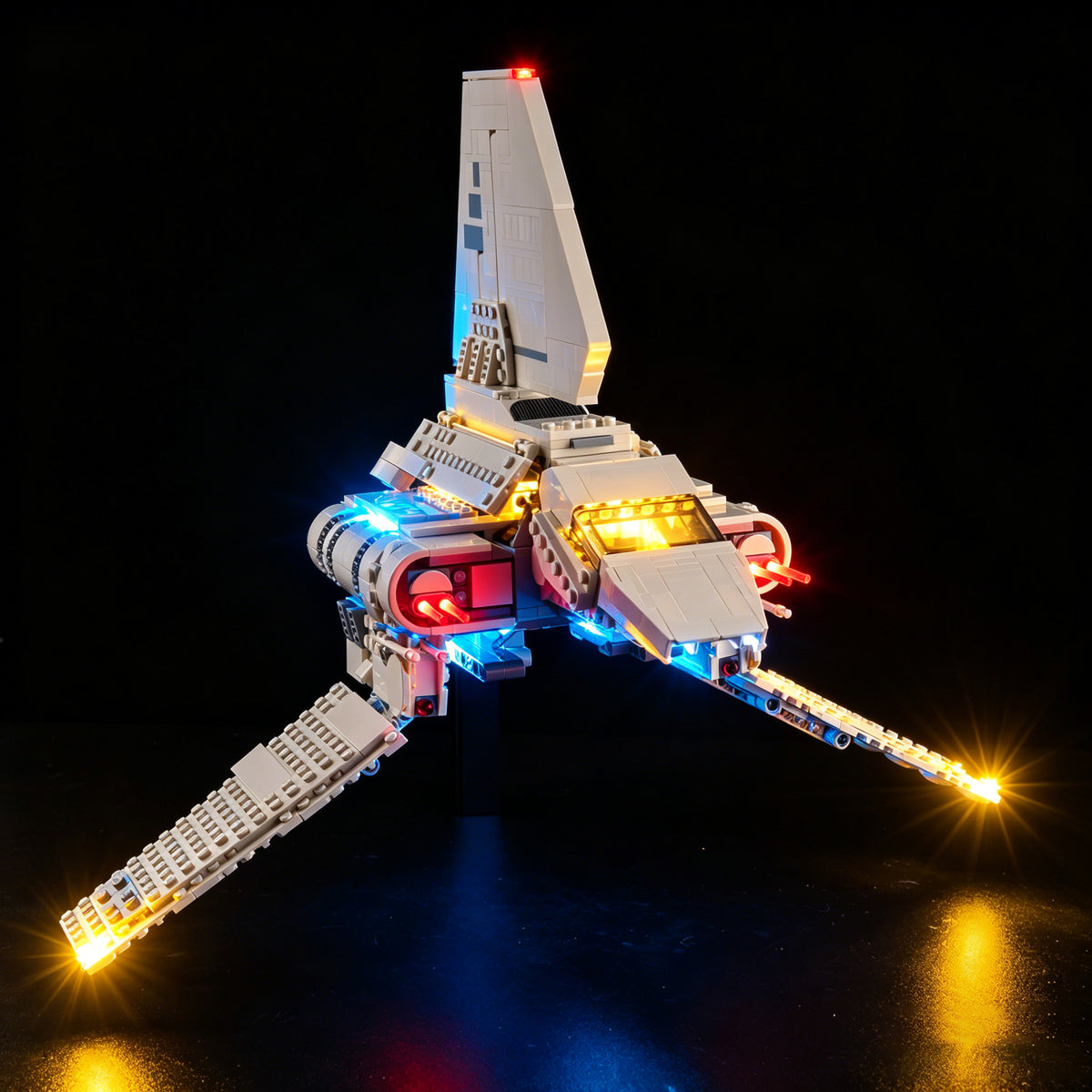 Front view of the assembled Imperial_Lambda-Class_Shuttle LEGO lighting