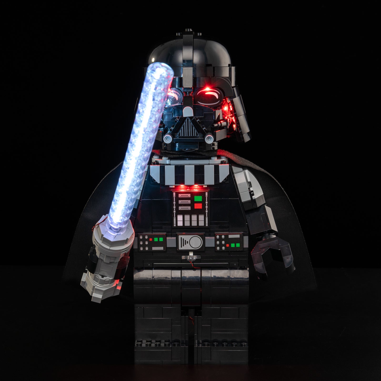 Front view of the assembled Up-Scaled Darth Vader™ Minifigure LEGO lighting