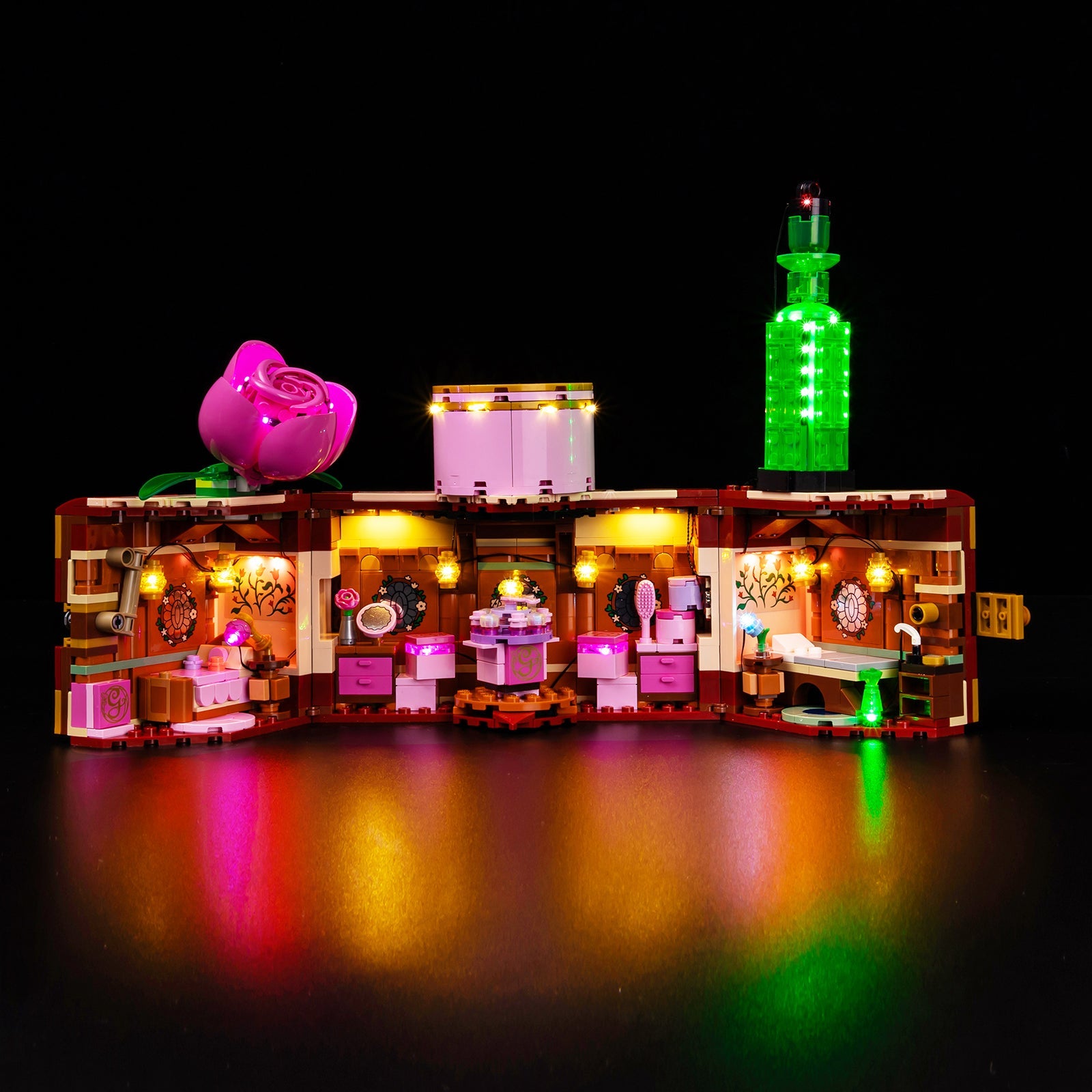 Light Kit For LEGO Glinda and Elphaba Dormitory 75683 - 75683-Glinda-Elphaba-Dormitory-1-on (lights on)