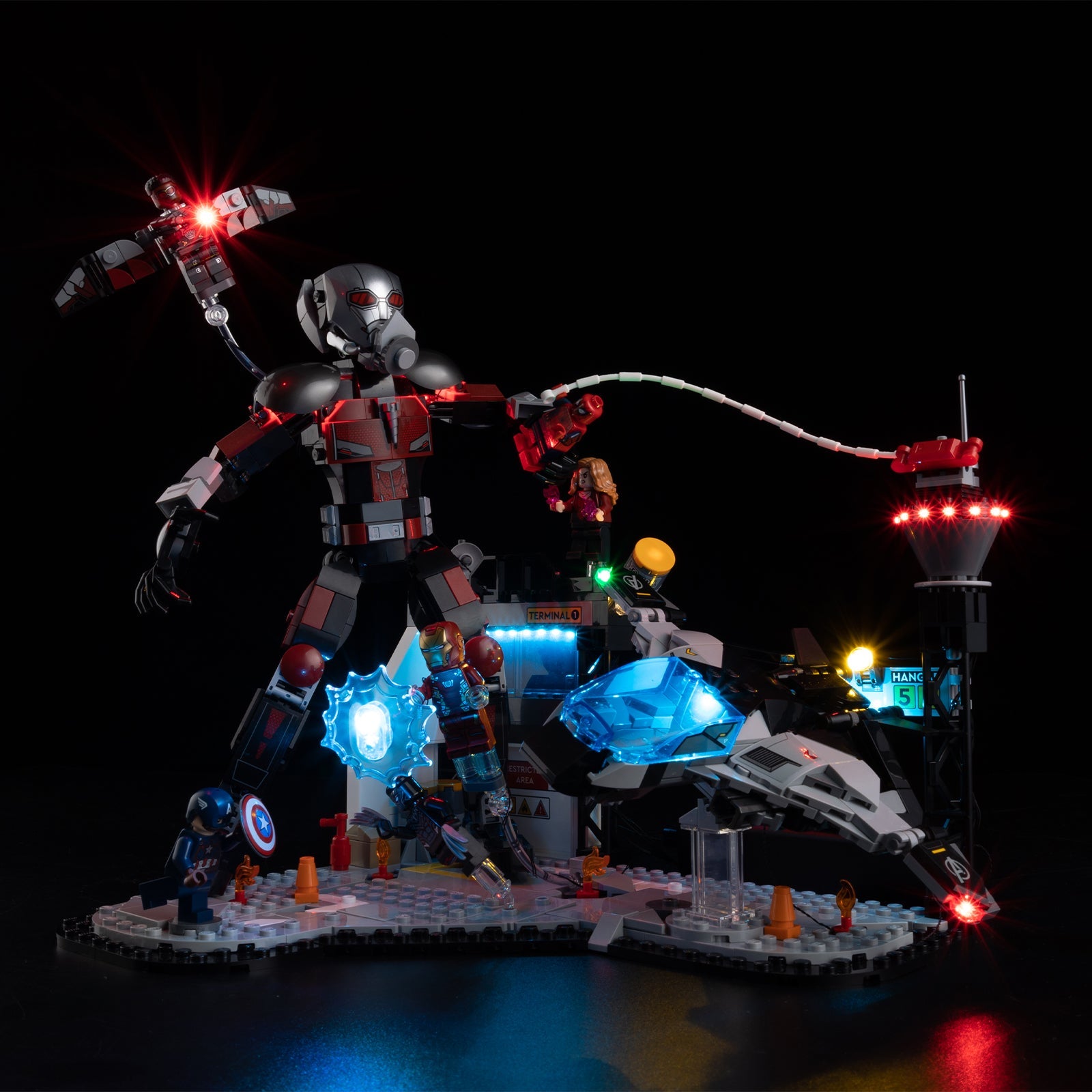 Light Kit For LEGO Captain America: Civil War Action Battle 76314 - 76314-Captain America Civil War Action Battle-1-on (lights on)