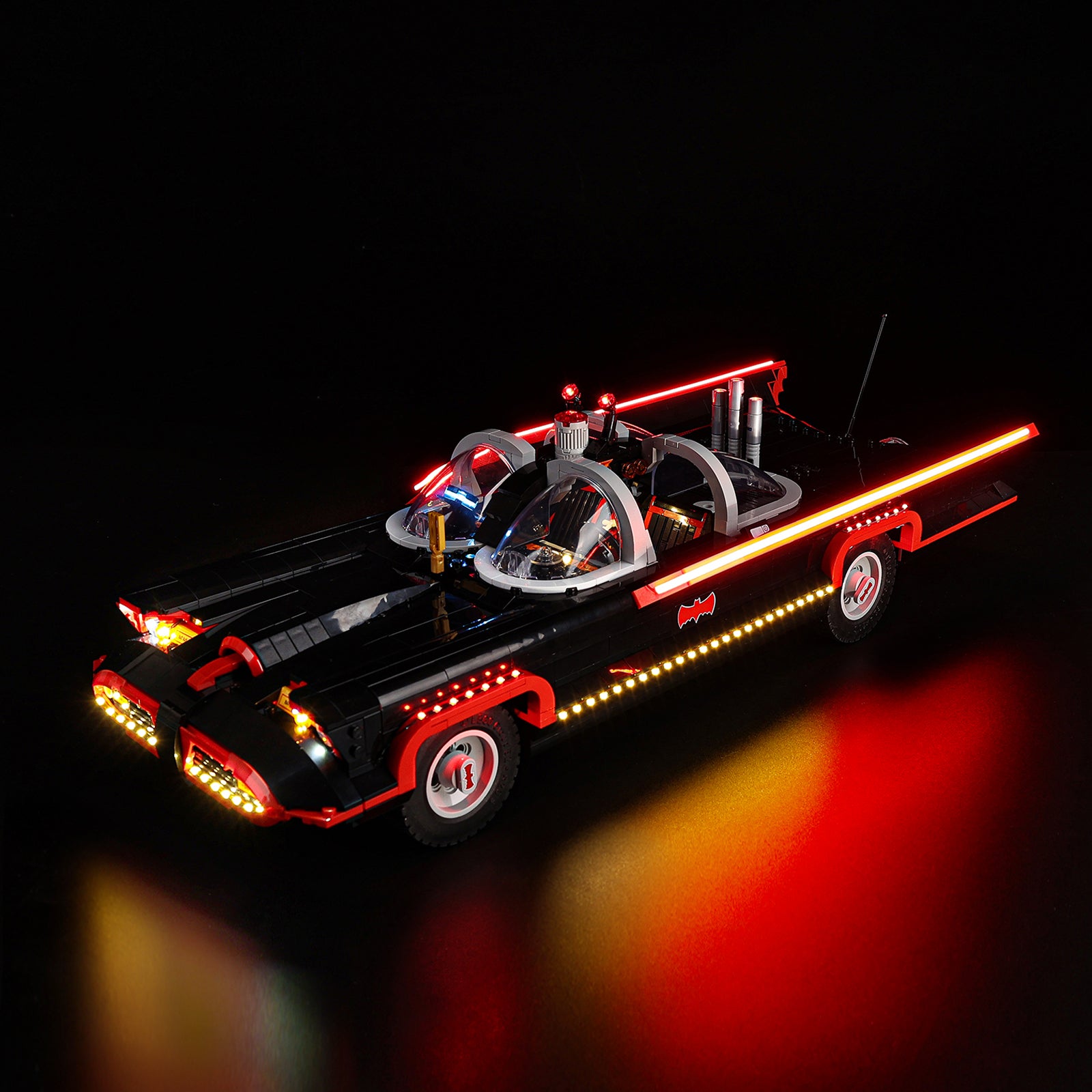 Batman: The Classic TV Series Batmobile 76328 - alternate angle, lights on