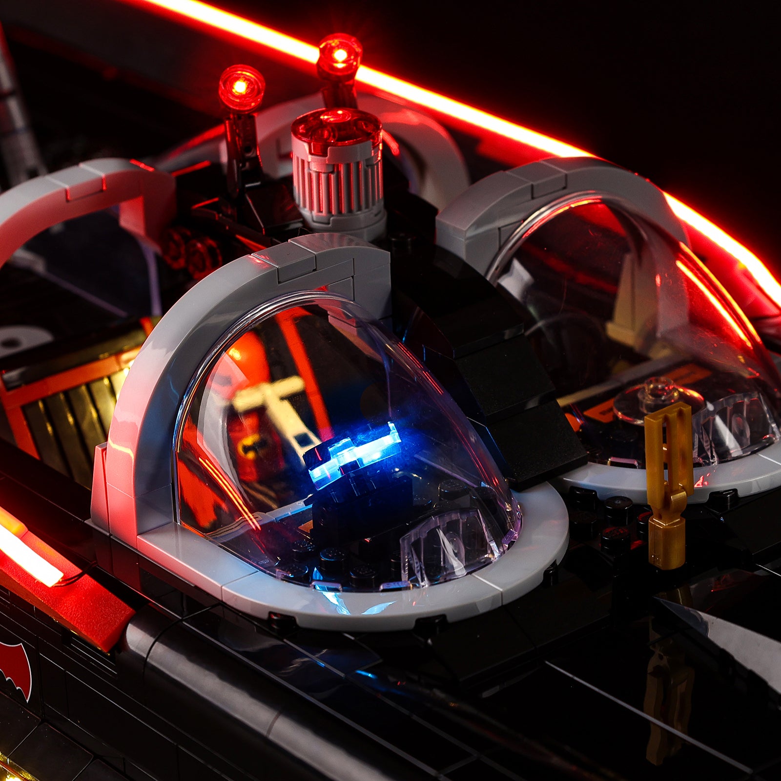Batman: The Classic TV Series Batmobile 76328 - close-up of cockpit and interior glow