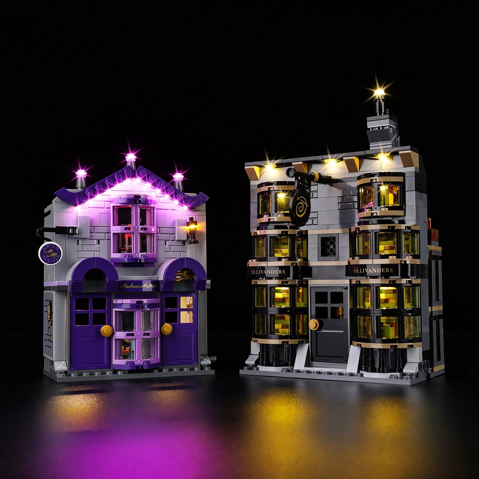 Light Kit For LEGO Ollivanders & Madam Malkin's Robes 76439 - 76439-Ollivanders & Madam Malkin's Robes-1-on (lights on)