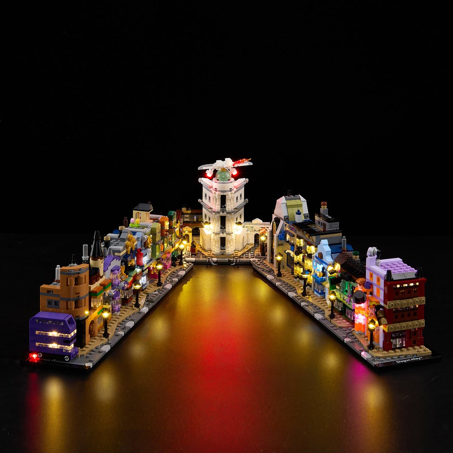 Light Kit For LEGO Diagon Alley: Wizarding Shops 76444 - 76444-Diagon Alley Wizarding Shops-1-on (lights on)