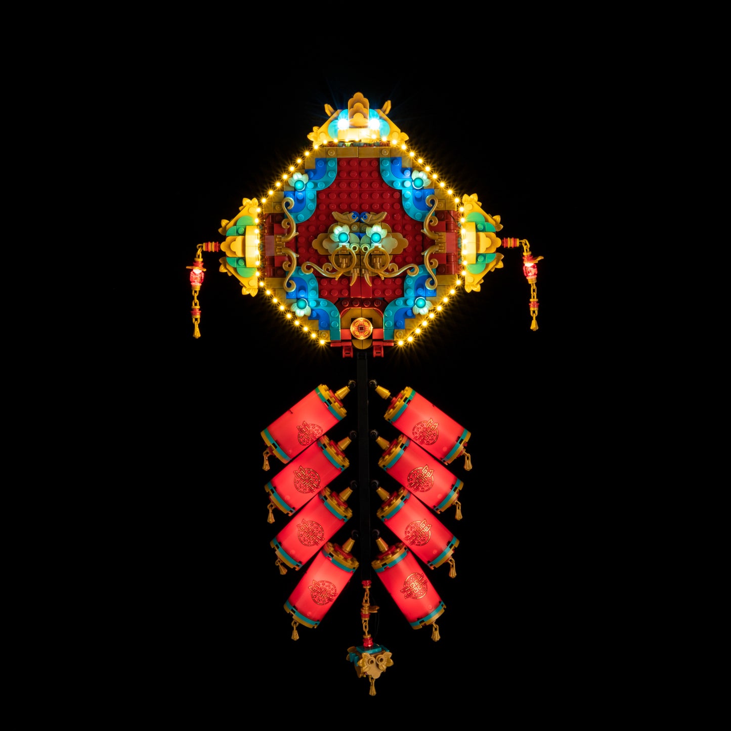 Front view of the assembled Fortune Firecracker LEGO lighting