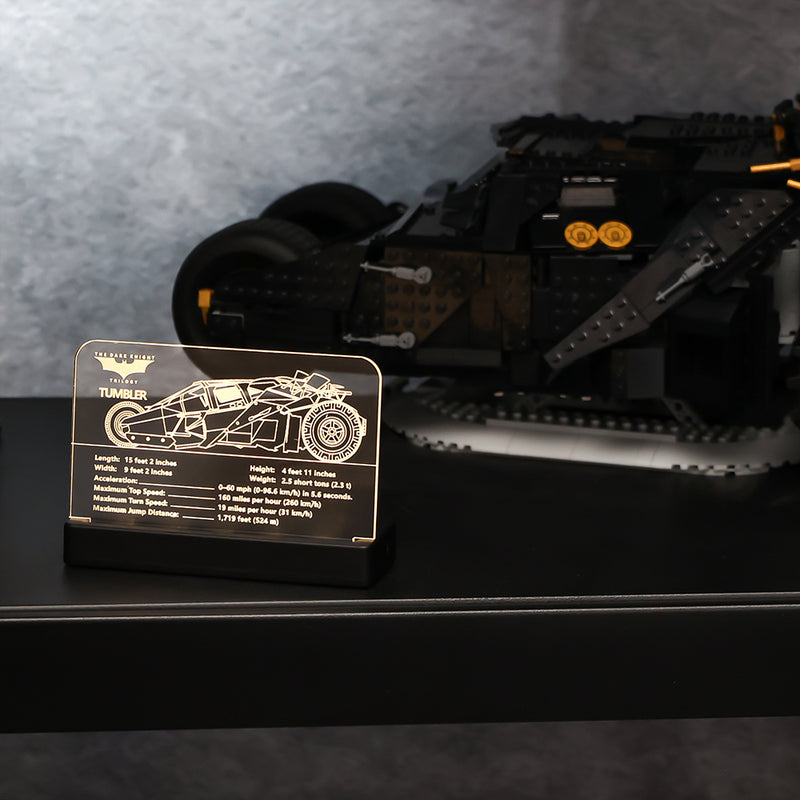 LED Light Acrylic Nameplate for LEGO DC Batman Batmobile Tumbler