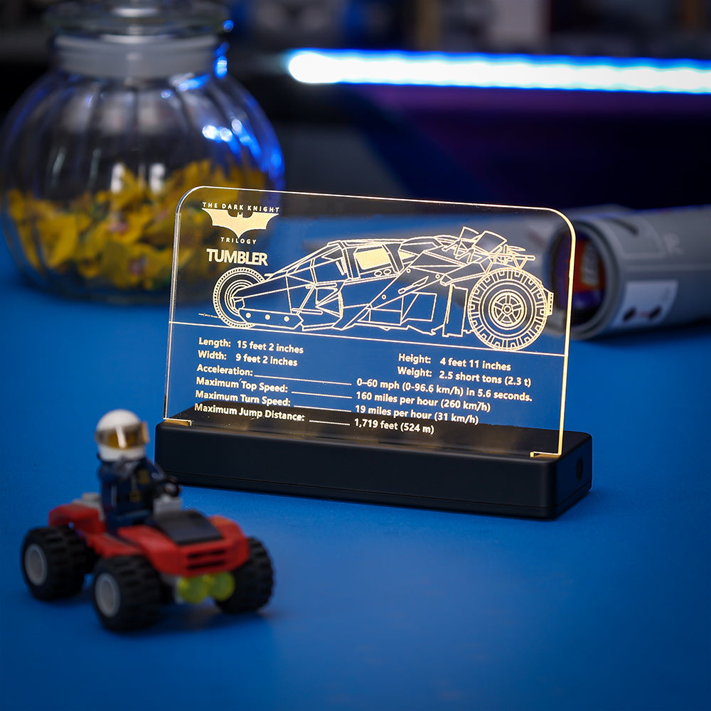 LED Light Acrylic Nameplate for LEGO DC Batman Batmobile Tumbler #76240