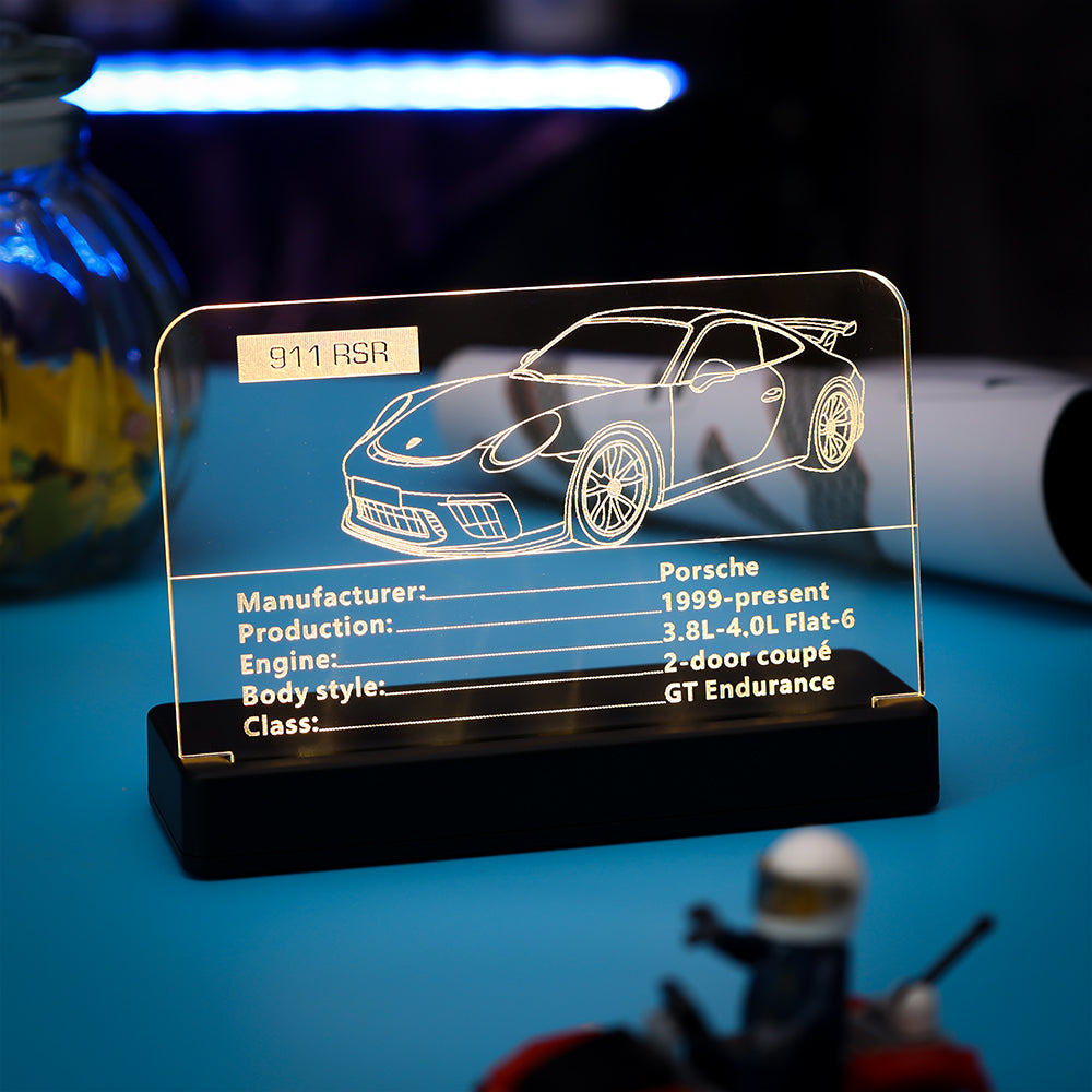 LED Light Acrylic Nameplate for Porsche 911 RSR #42096